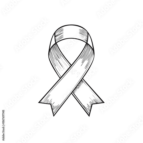 Sketched Awareness Ribbon Design for Causes and Support Campaigns, Symbolizing Hope and Remembrance