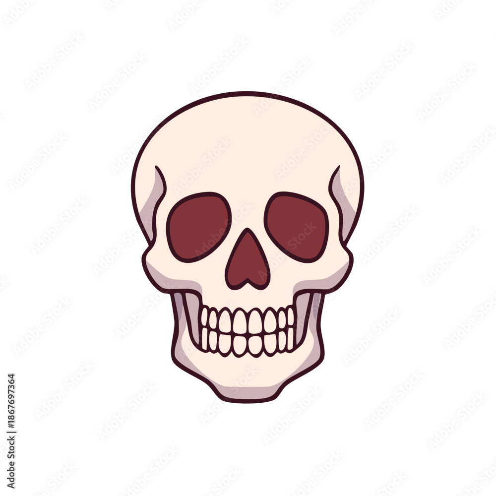 Fototapeta premium Cartoon Skull Illustration Anatomical Depiction Front View Halloween Themed Skull Image