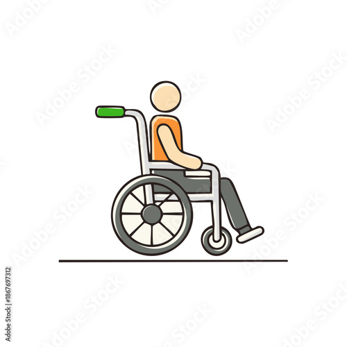 Illustration of person in a wheelchair, disability assistance, accessibility, healthcare. Inclusive lifestyle concept.