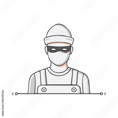 Vector illustration of thief character wearing overalls and mask