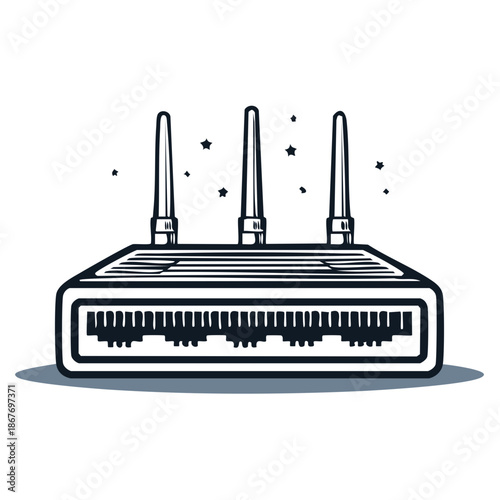 Sketch illustration of a wifi router with three antennas providing internet access