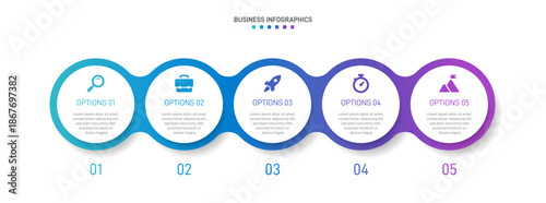 Progress bar featuring 5 arrow-shaped elements, symbolizing the five stages of business strategy and progression. Clean timeline infographic design template. Vector for mobile presentation.
