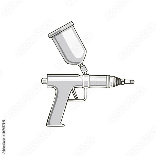 Isolated Illustration of Paint Spray Gun with Reservoir, Industrial Equipment on White