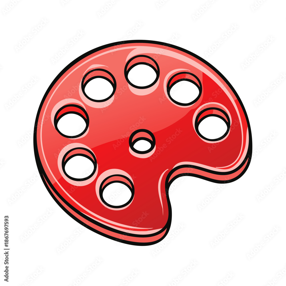 Fototapeta premium Shiny Red Paint Palette with Holes for Colors in Vector Art