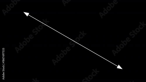 diagonal double headed arrow line, architecture designer measurement arrows akin to an architect, designer or engineer technical drawing element white arrows with a black background 4K animation