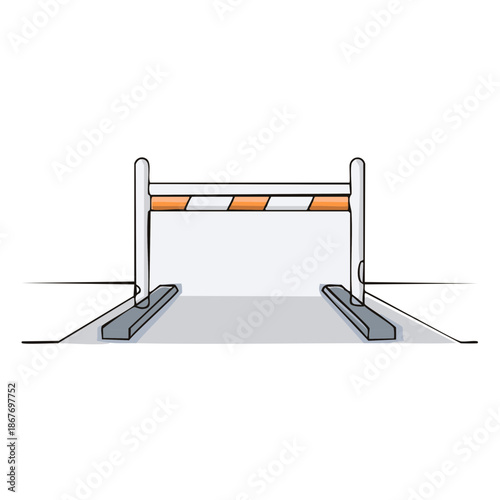 Elevated Gate and Concrete Vehicle Restraints on Asphalt Surface Simple Outlined Illustration Access Control Barrier Security Checkpoint