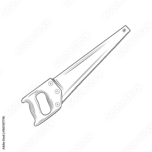 Illustration of Handsaw with Wooden Handle for Carpentry and Woodworking