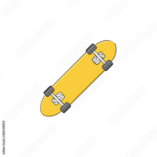 Yellow Skateboard Illustration Isolated, Single Object on a White Background for Skateboarding, Recreation, and Extreme Sports Activities