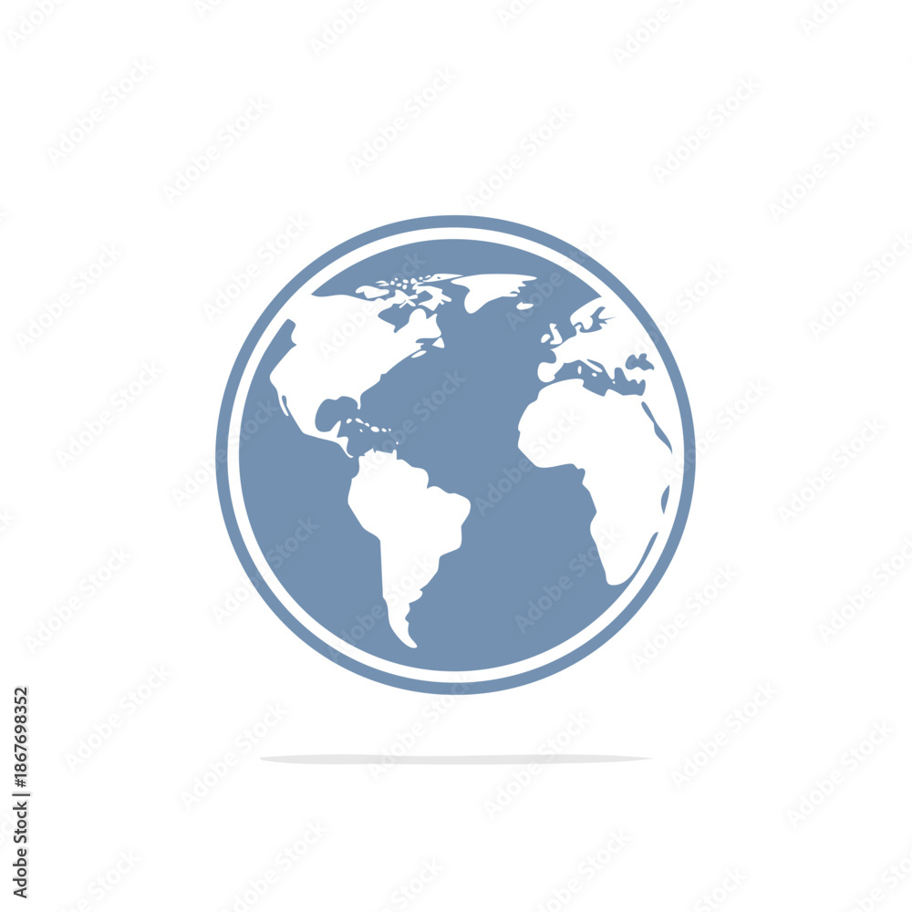 Fototapeta premium Simple planet Earth icon showing Americas, digital world map globe graphic