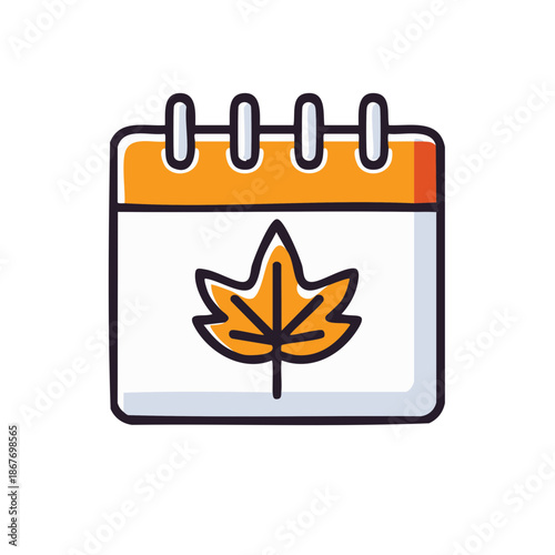 October Calendar Icon Featuring Maple Leaf Symbolizing Autumn Season Events