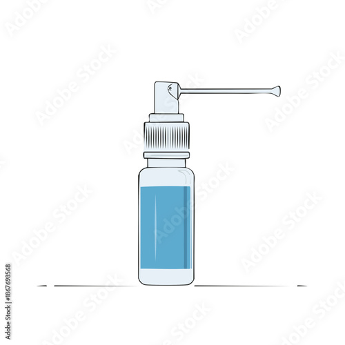 Illustration of a nasal spray bottle for medicine, health care, and allergy relief with an extended applicator.