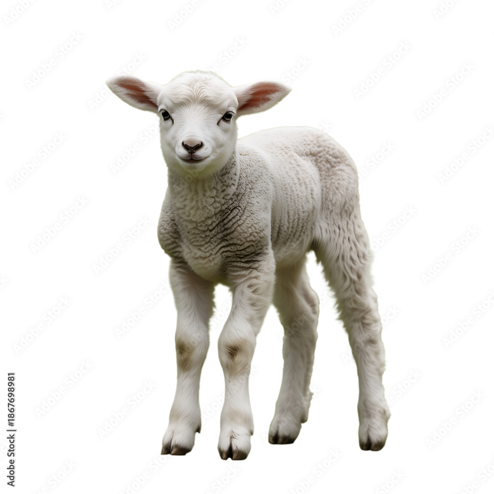 Fototapeta premium Cute Lamb Standing Alone on Transparent Background