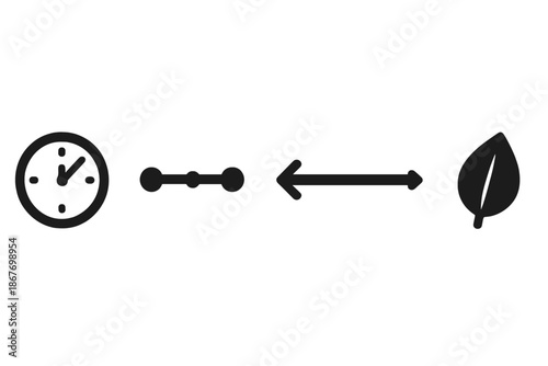 Calm Coordination Icons. Solid style icons of calm coordination instruments: clock face, timeline line, arrow indicators,