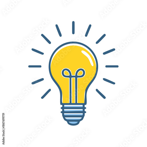 Iconic lightbulb illustration radiating light symbolizing bright idea