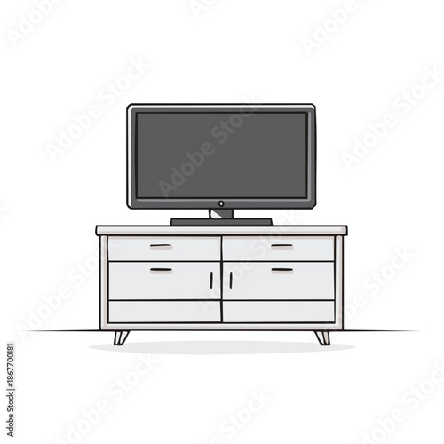 Cartoon television on white dresser icon illustration, flat design