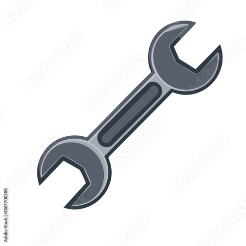 Silver gray wrench on white. Mechanic tool or repair service equipment, DIY construction implement, engineering instrument icon