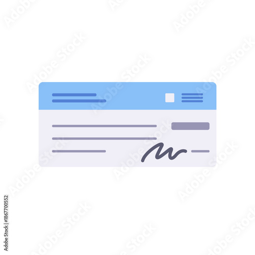 Bank cheque payment document, colorful icon, flat style vector illustration