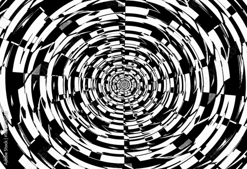 Dynamic Abstract Black and White Spiral Illusion with Concentric Circles Creating a Dizzying Visual Vortex Effect