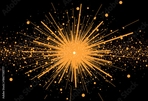 Vibrant Abstract Burst of Radiant Orange Light with Dynamic Starburst Pattern on a Dark Background Capturing Cosmic Energy and Motion