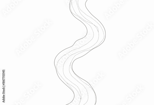 Abstract Line Drawing Featuring a Curvy, Winding Path on a Minimalist White Background with Subtle Dotted Patterns Enhancing the Visual Flow