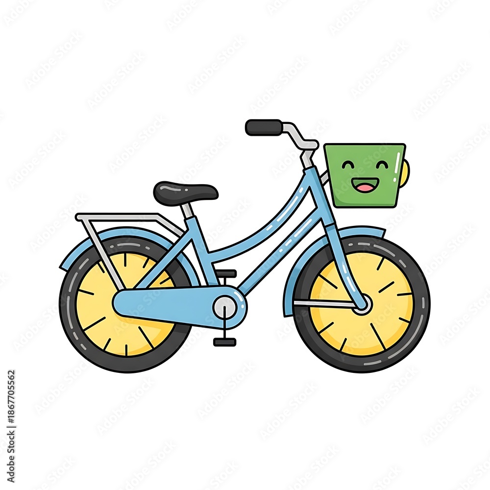 Fototapeta premium Cartoon bicycle with smiling basket.