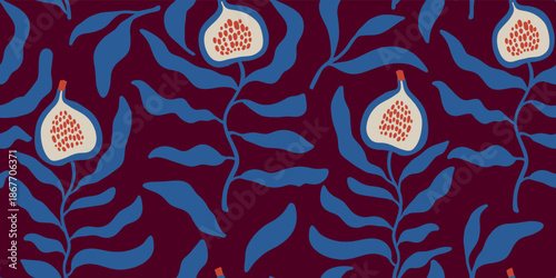 Abstract Hand-Drawn Fig and Leaf Botanical Pattern