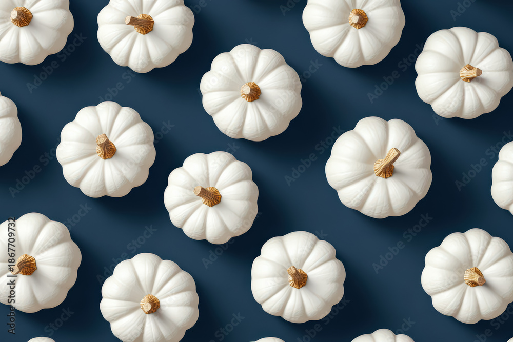Obraz premium Decorative White Pumpkins on Dark Background