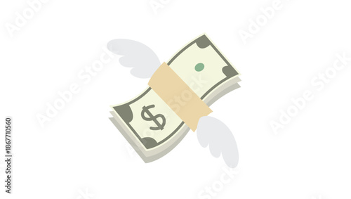money with wings spending currency dollar flying cash emoji symbol sign icon vector illustration isolated flat bill