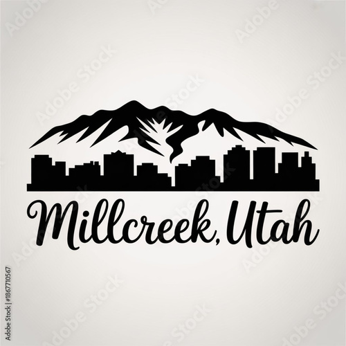 Millcreek Utah Skyline Silhouette — Suburban City at the Foot of the Wasatch Range Vector Illustration