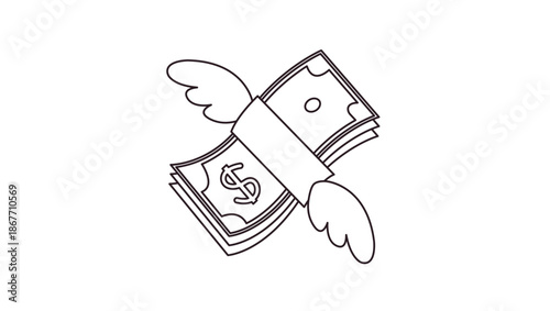 money with wings spending currency dollar flying cash emoji symbol sign icon vector illustration isolated flat bill