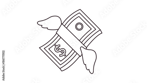 money with wings spending currency dollar flying cash emoji symbol sign icon vector illustration isolated flat bill