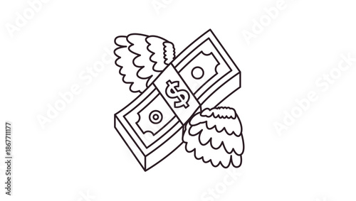 money with wings spending currency dollar flying cash emoji symbol sign icon vector illustration isolated flat bill