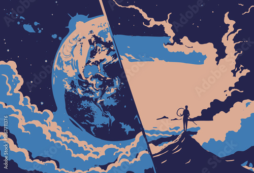 Dramatic Contrast Between Celestial Earth and Majestic Mountain Sunrise Above Clouds Horizon