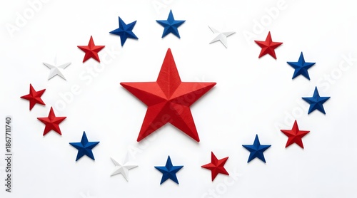 Festive arrangement with red, white, and blue stars creating an oval wreath