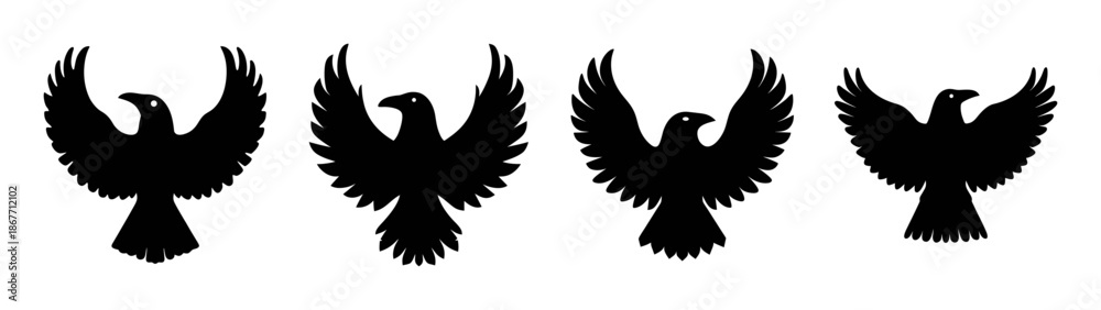 Obraz premium Silhouette phoenix bird vector art illustration flying phoenix mythical bird design graphic phoenix set art