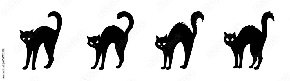 Fototapeta premium Black cat silhouette vector illustration for halloween spooky october scary holiday design art