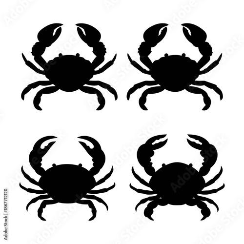 Black crab silhouette vector illustration set seafood ocean animal crustacean sea life design element