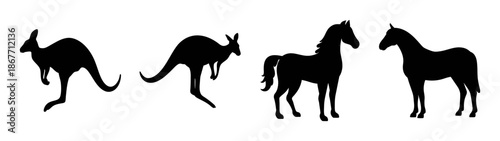 Silhouette art of kangaroos and horses vector illustration for animal lovers and designers alike
