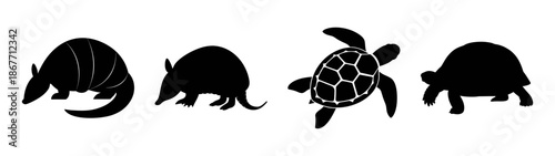 Silhouette vector art of armadillo anteater and turtle wildlife illustration animal graphic design