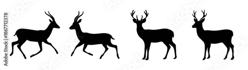 Antelope silhouette vector art design illustration of african wildlife animals with antlers standing