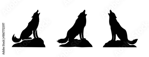 Silhouette howling wolf pack vector illustration for wildlife animal and nature designs and prints