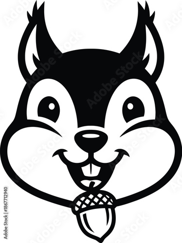 Cute Cartoon Chipmunk Face Illustration, Animal Mascot Design, Vector Graphic, Black and White Style, Front View, Playful Concept for Digital Art