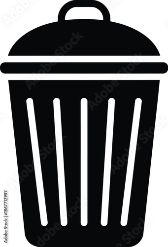 Trash bin container isolated on white background, waste management concept, simple clean design, frontal view, minimalistic environment, single object