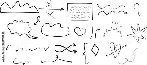 Abstract Hand Drawn Doodle Elements, Arrows and Icons Vector