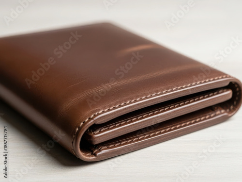 Brown leather wallet on table