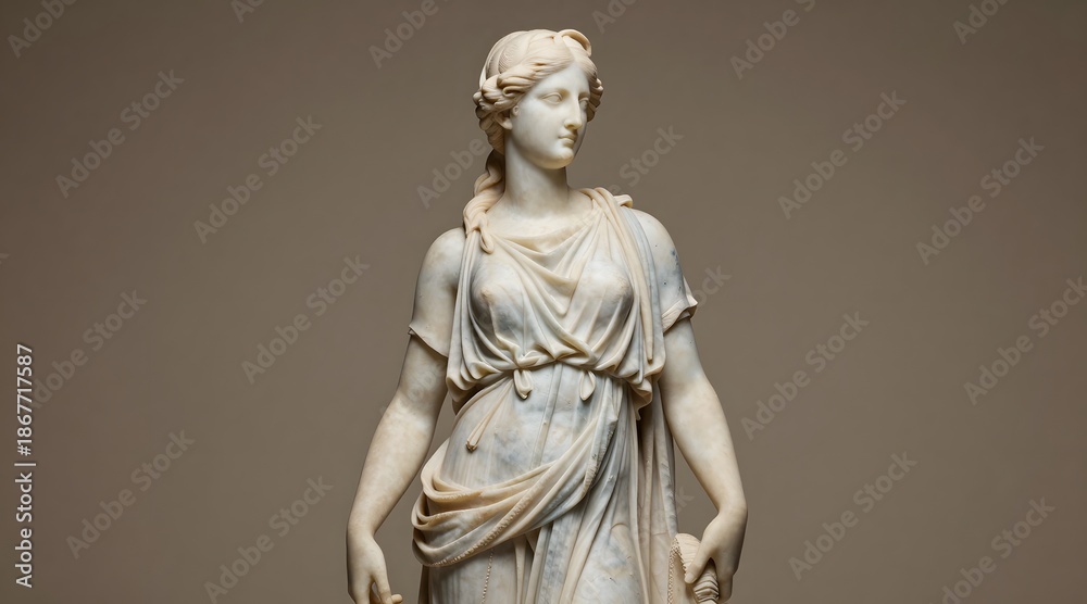 Obraz premium Marble statue of a woman with draped clothing and braided hair