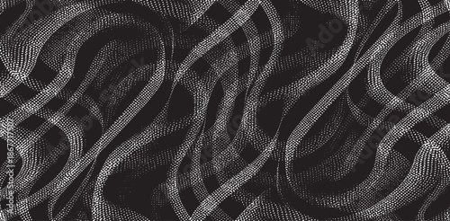 Monochrome texture composed of irregular graphic elements. Distressed uneven grunge background. Abstract vector illustration. Overlay for interesting effect and depth. Isolated on white background.