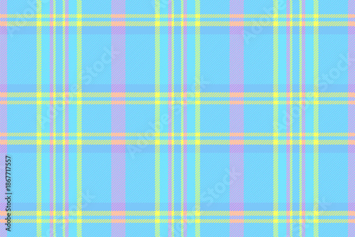 Close up texture vector seamless, clan background textile pattern. Linear plaid check fabric tartan in cyan and laser lemon colors.