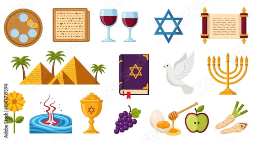 Collection of Jewish religious symbols and cultural items.