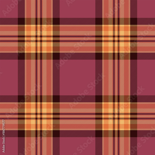 List background vector fabric, length tartan seamless check. Horizon pattern texture textile plaid in orange and red colors.